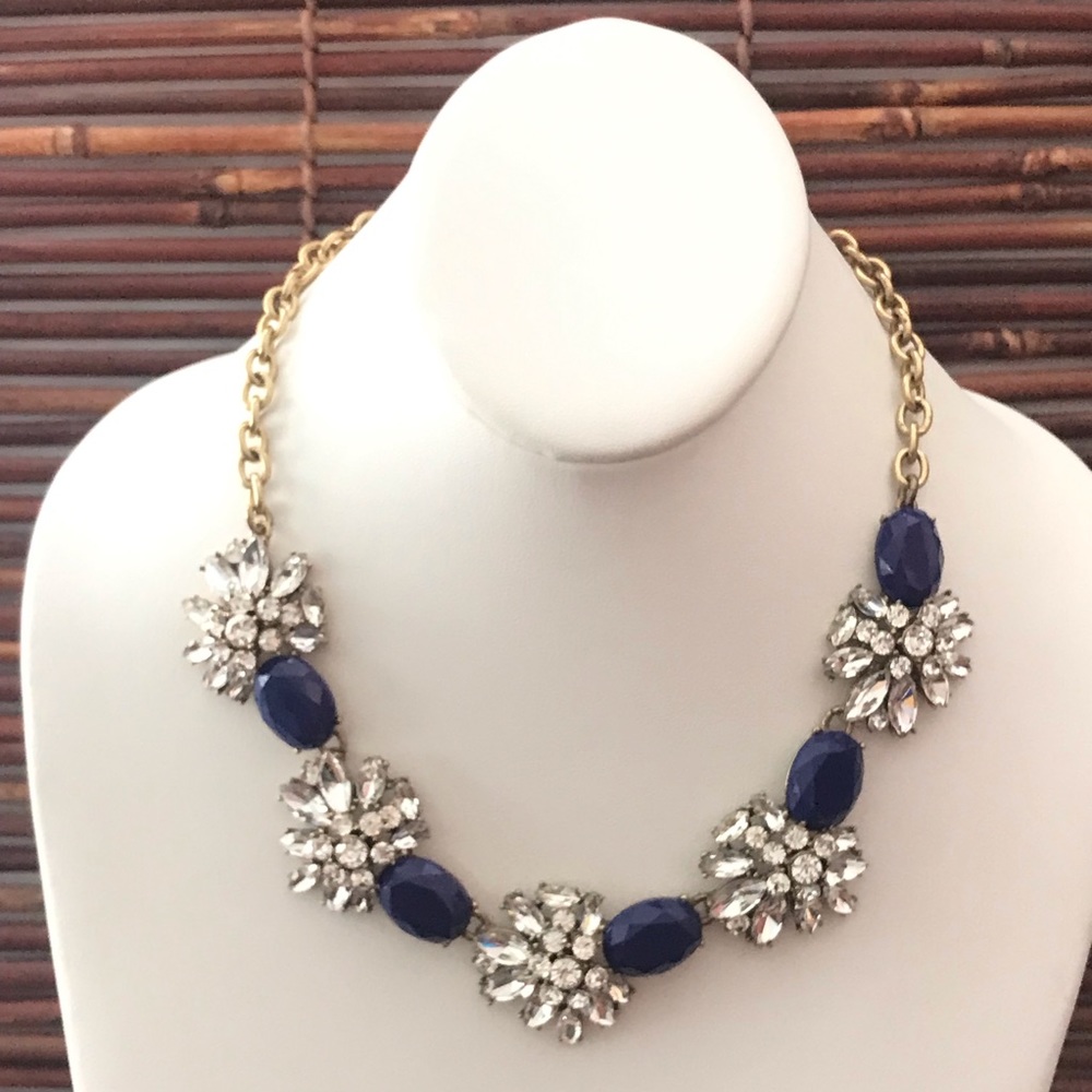 J.  Crew Blue & Rhinestone Glamour Necklace